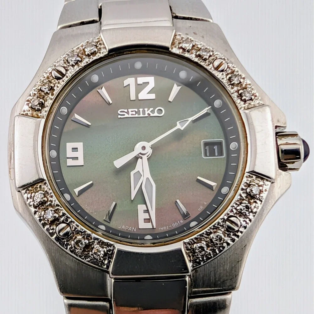 Seiko Coutura 7N82-0BF0 Diamond Bezel MOP Sapphire Women's Watch 28mm 7
